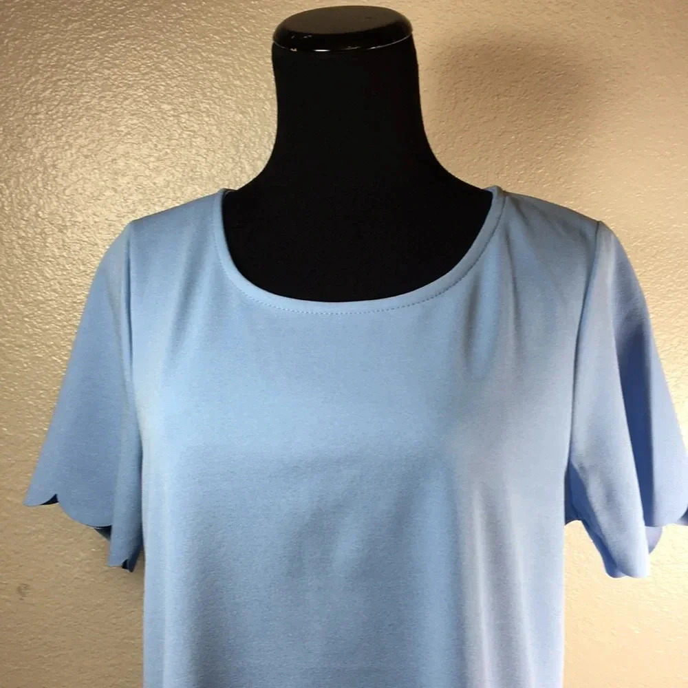 NEW*PinkBlush Blue Solid‎ Scalloped Hem Top - Picture 8 of 15
